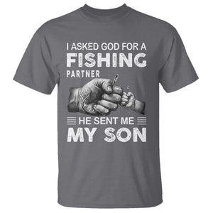 Father And Son Fishing T Shirt Asked God For A Fishing Partner Graphic TS12 Charcoal Print Your Wear