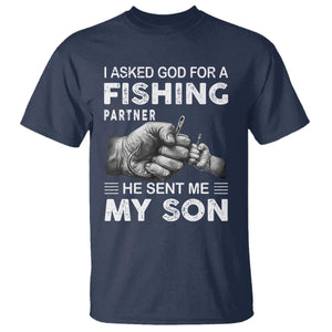 Father And Son Fishing T Shirt Asked God For A Fishing Partner Graphic TS12 Navy Print Your Wear