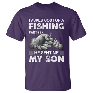 Father And Son Fishing T Shirt Asked God For A Fishing Partner Graphic TS12 Purple Print Your Wear