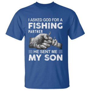 Father And Son Fishing T Shirt Asked God For A Fishing Partner Graphic TS12 Royal Blue Print Your Wear