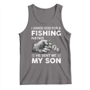 Father And Son Fishing Tank Top Asked God For A Fishing Partner Graphic TS12 Deep Heather Print Your Wear