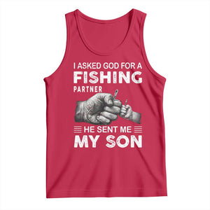 Father And Son Fishing Tank Top Asked God For A Fishing Partner Graphic TS12 Red Print Your Wear