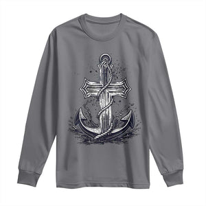 Faith Family Fishing Jesus Cross Anchor Long Sleeve Shirt Funny Christian Fisherman TS12 Charcoal Print Your Wear