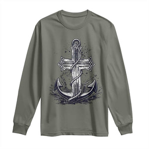 Faith Family Fishing Jesus Cross Anchor Long Sleeve Shirt Funny Christian Fisherman TS12 Military Green Print Your Wear