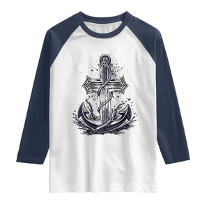 Faith Family Fishing Jesus Cross Anchor Raglan Shirt Funny Christian Fisherman TS12 White Navy Print Your Wear