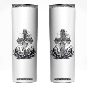 Faith Family Fishing Jesus Cross Anchor Skinny Tumbler Funny Christian Fisherman TS12 White Print Your Wear
