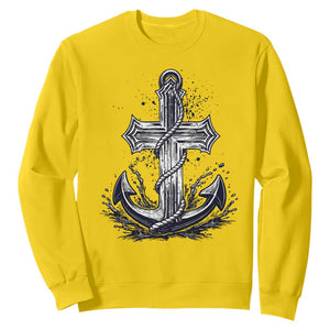 Faith Family Fishing Jesus Cross Anchor Sweatshirt Funny Christian Fisherman TS12 Daisy Print Your Wear