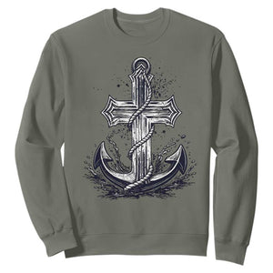 Faith Family Fishing Jesus Cross Anchor Sweatshirt Funny Christian Fisherman TS12 Military Green Print Your Wear