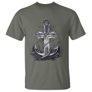 Faith Family Fishing Jesus Cross Anchor T Shirt Funny Christian Fisherman TS12 Military Green Print Your Wear