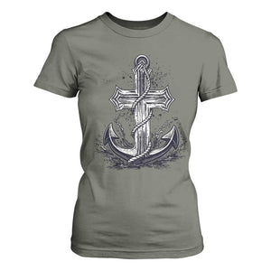 Faith Family Fishing Jesus Cross Anchor T Shirt For Women Funny Christian Fisherman TS12 Military Green Print Your Wear