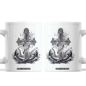 Faith Family Fishing Jesus Cross Anchor Coffee Mug Funny Christian Fisherman TS12 White Print Your Wear