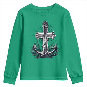 Faith Family Fishing Jesus Cross Anchor Youth Sweatshirt Funny Christian Fisherman TS12 Irish Green Print Your Wear
