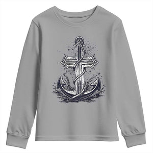 Faith Family Fishing Jesus Cross Anchor Youth Sweatshirt Funny Christian Fisherman TS12 Sport Gray Print Your Wear