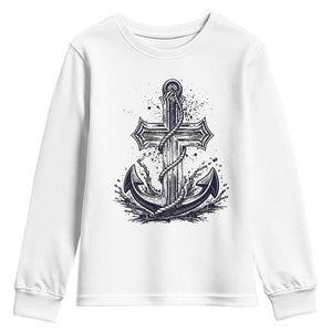 Faith Family Fishing Jesus Cross Anchor Youth Sweatshirt Funny Christian Fisherman TS12 White Print Your Wear