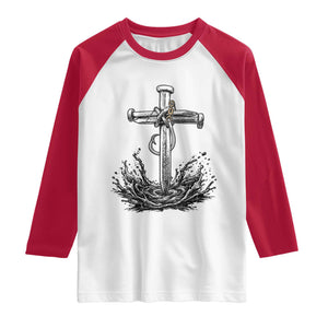 Faith Family Fishing Raglan Shirt Christian Jesus Cross Fathers Day Gift TS12 White Red Print Your Wear