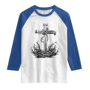 Faith Family Fishing Raglan Shirt Christian Jesus Cross Fathers Day Gift TS12 White Royal Print Your Wear