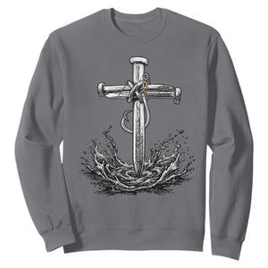 Faith Family Fishing Sweatshirt Christian Jesus Cross Fathers Day Gift