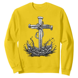 Faith Family Fishing Sweatshirt Christian Jesus Cross Fathers Day Gift