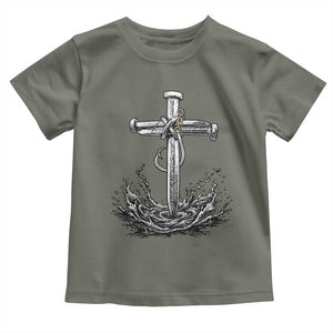 Faith Family Fishing Toddler T Shirt Christian Jesus Cross Fathers Day Gift TS12 Military Green Print Your Wear