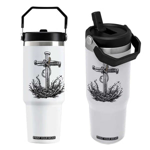 Faith Family Fishing Flip Straw Tumbler Christian Jesus Cross Fathers Day Gift TS12 One Size: 30 oz White Print Your Wear