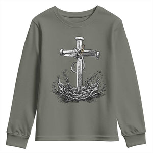 Faith Family Fishing Youth Sweatshirt Christian Jesus Cross Fathers Day Gift TS12 Military Green Print Your Wear