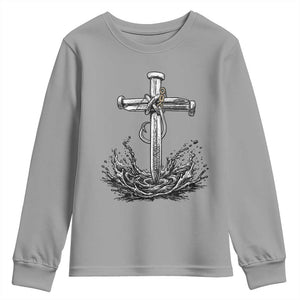 Faith Family Fishing Youth Sweatshirt Christian Jesus Cross Fathers Day Gift TS12 Sport Gray Print Your Wear