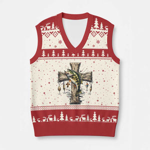 Camo Jesus Cross Fishing V-Neck Knit Sweater Vest Faith Family Fishing Fathers Day TS12 Beige Red Print Your Wear