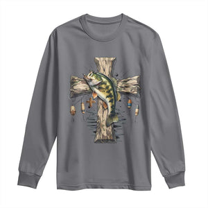 Camo Jesus Cross Fishing Long Sleeve Shirt Faith Family Fishing Fathers Day TS12 Charcoal Print Your Wear