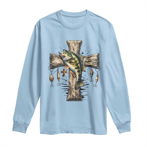 Camo Jesus Cross Fishing Long Sleeve Shirt Faith Family Fishing Fathers Day TS12 Light Blue Print Your Wear