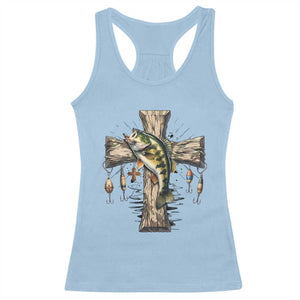 Camo Jesus Cross Fishing Racerback Tank Top Faith Family Fishing Fathers Day TS12 Light Blue Print Your Wear