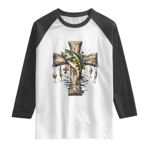 Camo Jesus Cross Fishing Raglan Shirt Faith Family Fishing Fathers Day TS12 White Heather Charcoal Print Your Wear