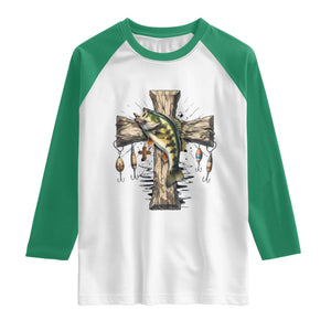 Camo Jesus Cross Fishing Raglan Shirt Faith Family Fishing Fathers Day TS12 White Kelly Green Print Your Wear
