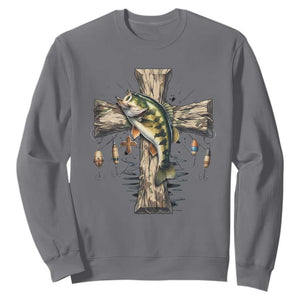 Camo Jesus Cross Fishing Sweatshirt Faith Family Fishing Fathers Day TS12 Charcoal Print Your Wear