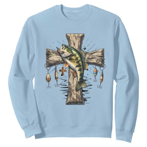 Camo Jesus Cross Fishing Sweatshirt Faith Family Fishing Fathers Day TS12 Light Blue Print Your Wear