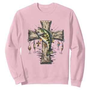 Camo Jesus Cross Fishing Sweatshirt Faith Family Fishing Fathers Day TS12 Light Pink Print Your Wear