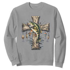 Camo Jesus Cross Fishing Sweatshirt Faith Family Fishing Fathers Day TS12 Sport Gray Print Your Wear