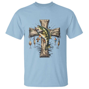 Camo Jesus Cross Fishing T Shirt Faith Family Fishing Fathers Day TS12 Light Blue Print Your Wear