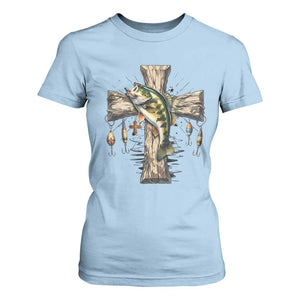 Camo Jesus Cross Fishing T Shirt For Women Faith Family Fishing Fathers Day TS12 Light Blue Print Your Wear