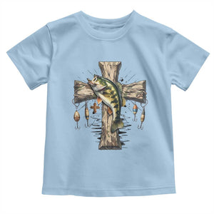 Camo Jesus Cross Fishing Toddler T Shirt Faith Family Fishing Fathers Day TS12 Light Blue Print Your Wear