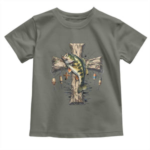 Camo Jesus Cross Fishing Toddler T Shirt Faith Family Fishing Fathers Day TS12 Military Green Print Your Wear
