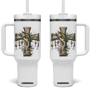 Camo Jesus Cross Fishing Tumbler With Handle Faith Family Fishing Fathers Day TS12 One Size: 40 oz White Print Your Wear