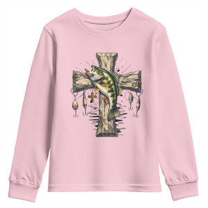Camo Jesus Cross Fishing Youth Sweatshirt Faith Family Fishing Fathers Day TS12 Light Pink Print Your Wear
