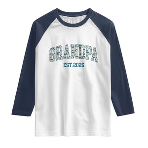 Promoted To Grandpa Est 2026 Raglan Shirt Camo Fishing New Grandpa Gift TS12 White Navy Print Your Wear