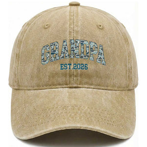 Promoted To Grandpa Est 2026 Washed Cotton Baseball Cap Camo Fishing New Grandpa Gift TS12 Print Your Wear