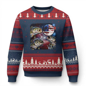 Patriotic Bass Fishing Moon Ugly Christmas Sweater 4th Of July Fisherman Gift TS12 Navy Red Print Your Wear