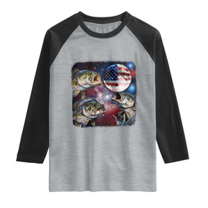 Patriotic Bass Fishing Moon Raglan Shirt 4th Of July Fisherman Gift TS12 Heather Gray Black Print Your Wear
