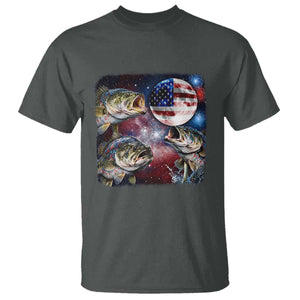 Patriotic Bass Fishing Moon T Shirt 4th Of July Fisherman Gift TS12 Dark Heather Print Your Wear