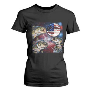 Patriotic Bass Fishing Moon T Shirt For Women 4th Of July Fisherman Gift TS12 Black Print Your Wear