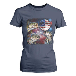 Patriotic Bass Fishing Moon T Shirt For Women 4th Of July Fisherman Gift TS12 Navy Print Your Wear
