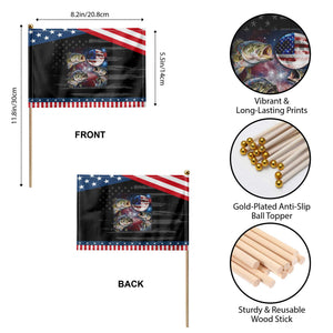 Red White And Blue Bass Fishing Moon Patriotic Handheld Flag 4th Of July Fisherman Gift